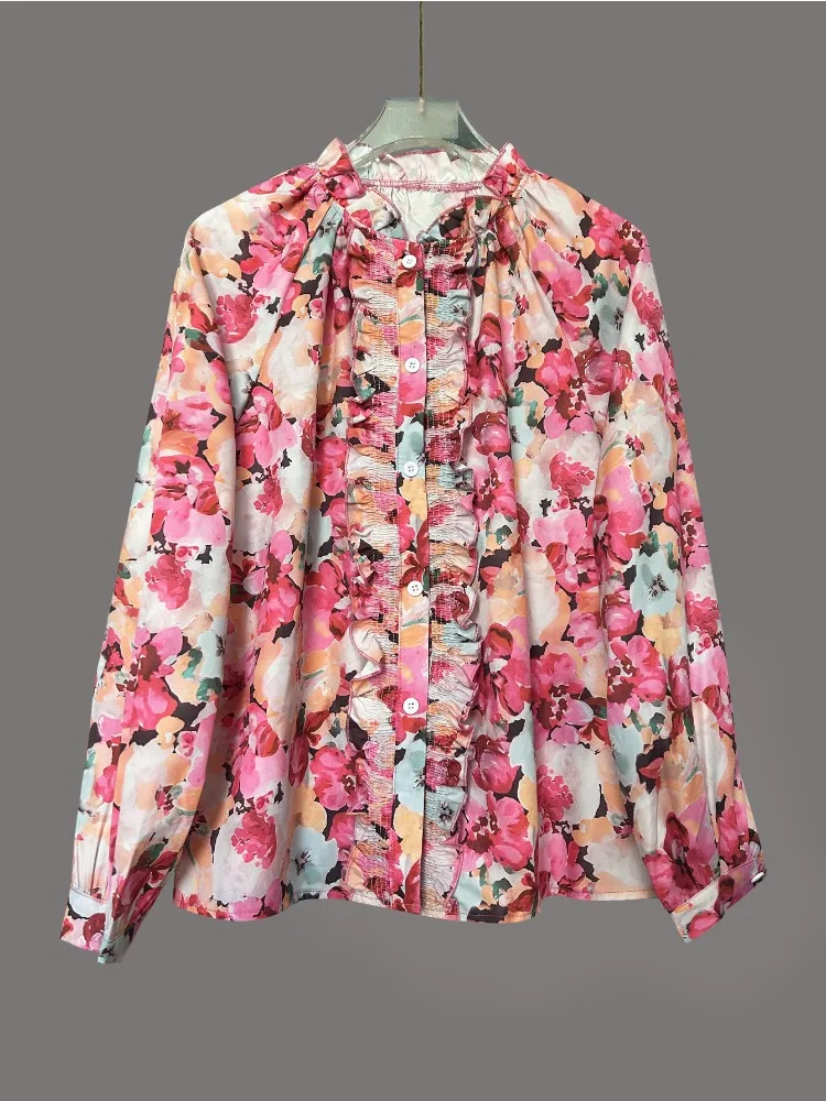 New Fashion Women's Crew Neck Lace Long Sleeve Cardigan Shirt Elegant Single-breasted Office Casual Blouse Spring Autumn Clothes