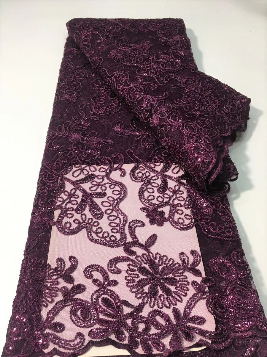 

Винно-французская Тюлевая кружевная ткань для невесты, африканская кружевная ткань для нигерийской вечеринки, вышивка блестками, сетчатая кружевная ткань LYX2214