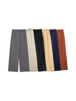 Women Fashion With Darts Front Pockets Wide Leg Pants Vintage High Waist Zipper Fly Female Trousers Mujer