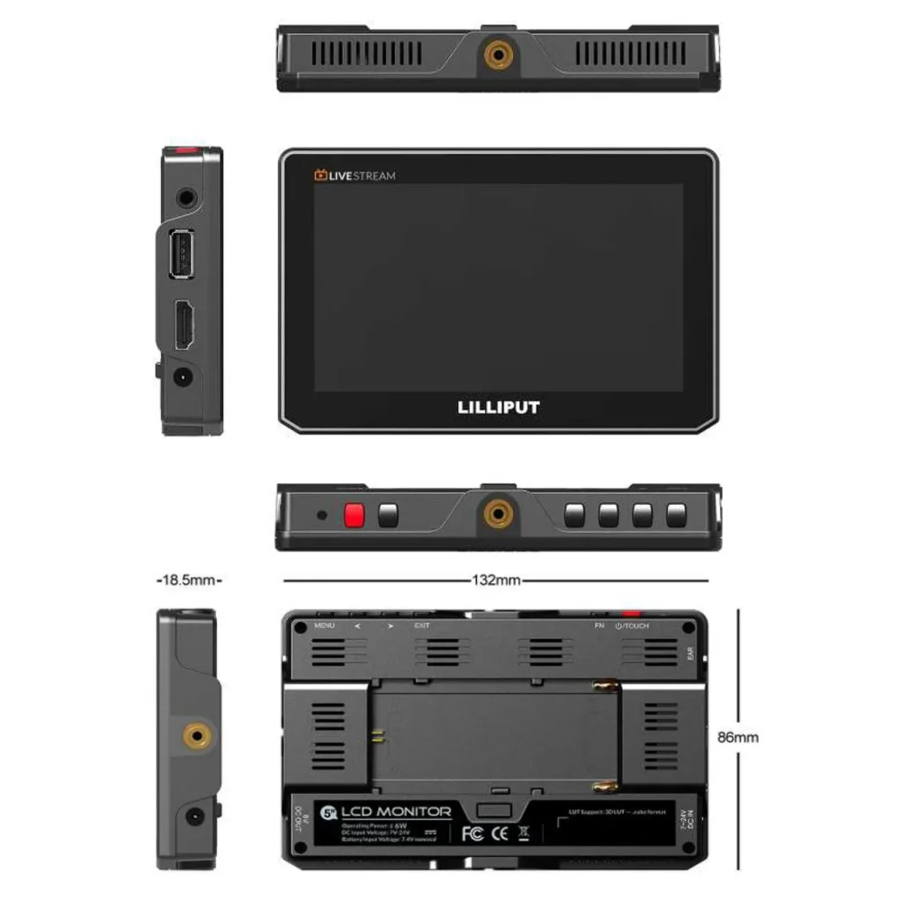 LILLIPUT T5U HD 5 Inch 4K Monitor Touch Screen HDMI-compatibl On-Camera Director External Output to USB for Live Streaming Video