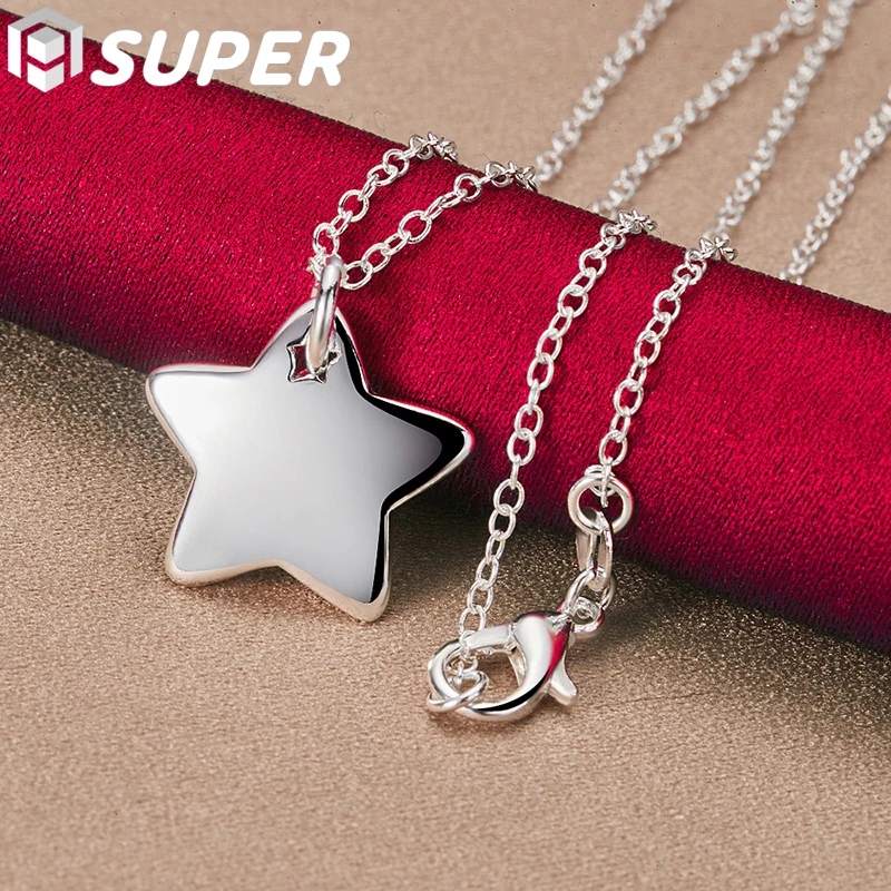 

Genuine 925 Sterling Silver Star Pendant Necklace 18-30 inches Chain For Woman Man Charm Fashion Jewelry