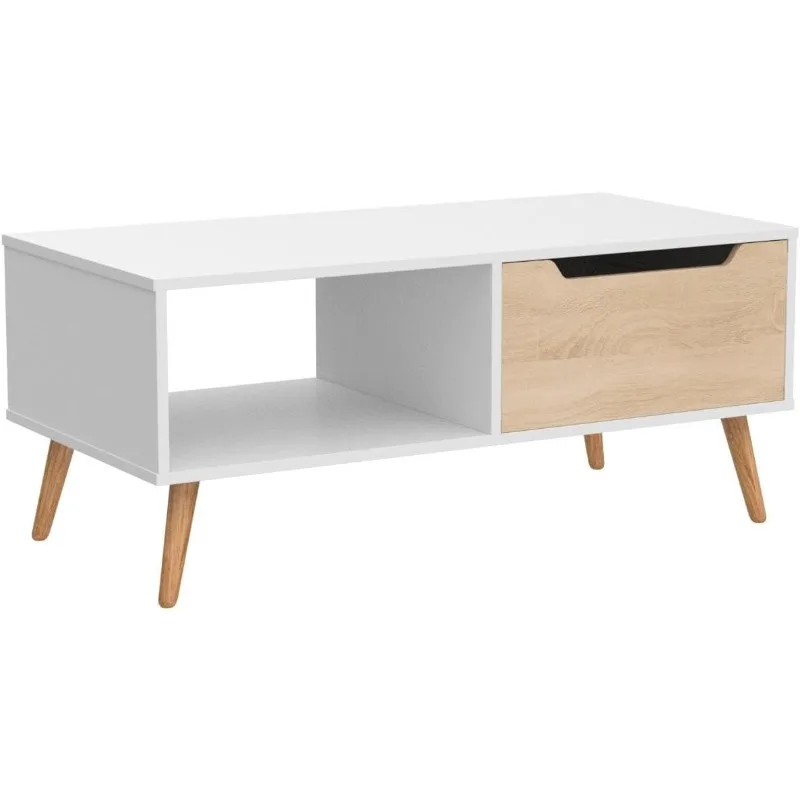 Modern Wooden Cocktail Mid Century ModernCoffee Minimalist HallwayTable with Storage for LivingRoom Apartment Reception, White 4
