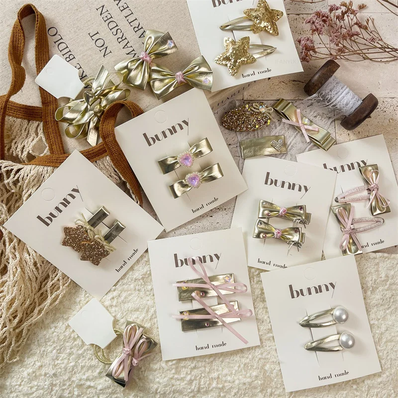 Korean Style New Sweet Golden Children Hairpin Cute Bow Girls Versatile Hair Accessories Baby Hair Clips Parent-child Headwear 2