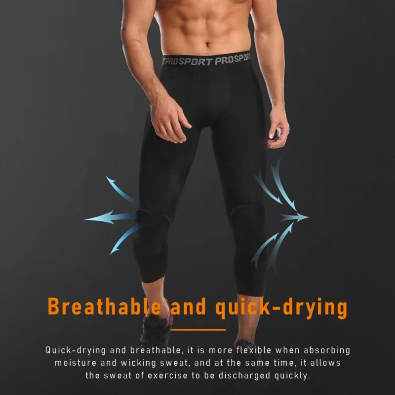 Casual Sports Pants 3/4 Tights Knee Pads Men Running