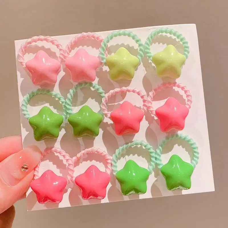 12 pieces of heart-shaped elastic hair ties for girls in beautiful candy colors, princess hair accessories, hair ties for children, headbands for kids.