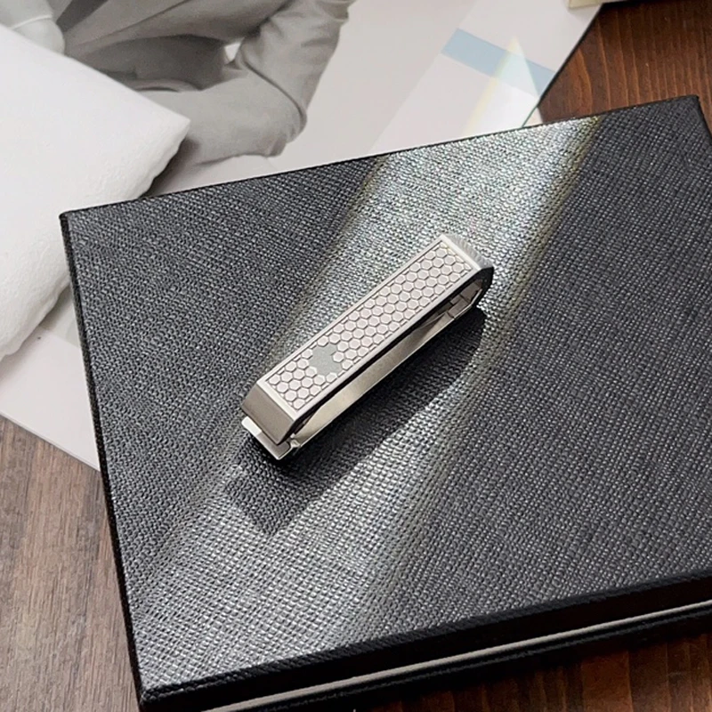 PJS MB Black Hexagonal Pattern Money Clip 316L Stainless Steel 1:1 High Quality Luxuy Classic Ticket And Change Folder With Box