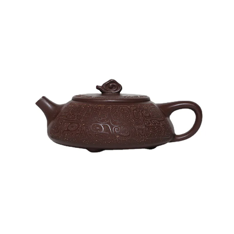 High Quality Ore Purple Clay Handmade Xiangyun Flat Ladle Yixing Pot Household Large Product Shipiao Teapot Tea Set