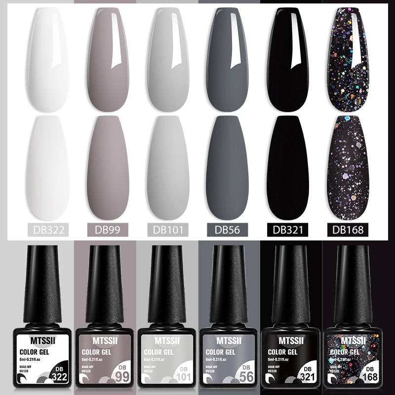 6Pcs Gray Gel Nail Polish Set Moonlight Colors Gel Semi Permanent Varnish Soak Off UV Gel Nail Art Manicure Base Top Coat Kit 2