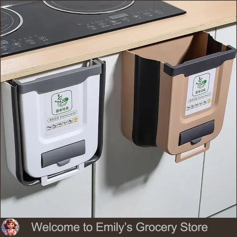Foldable Wall-Mounted Kitchen Wastebasket - Large Capacity & Easy-to-Clean