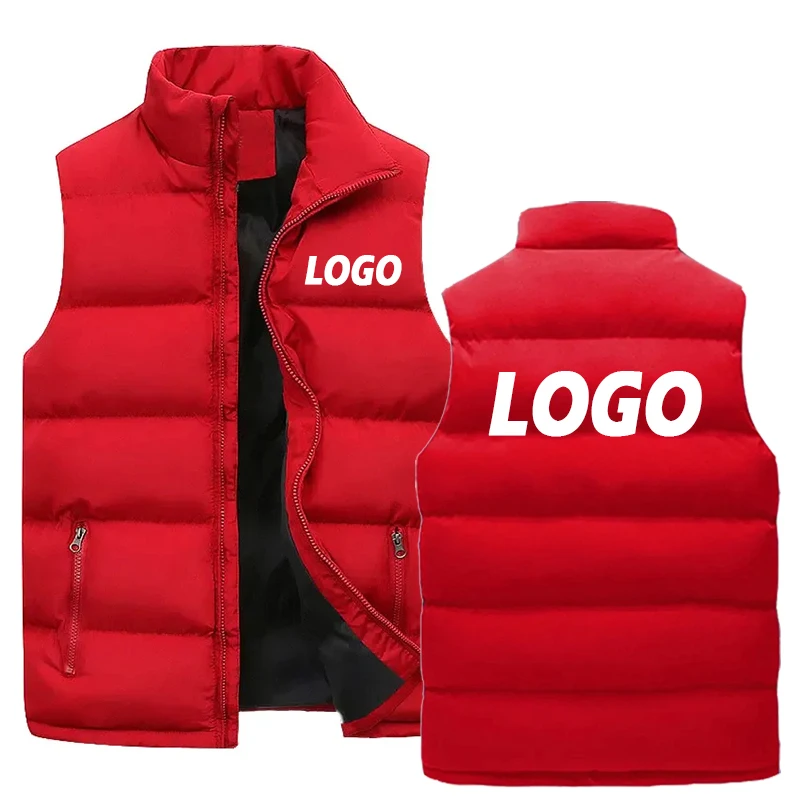 Customized Men's Vest Winter Jackets Thick Stand Collar Women's Solid Down Vest Zipper Jacket Sleeveless images - 6