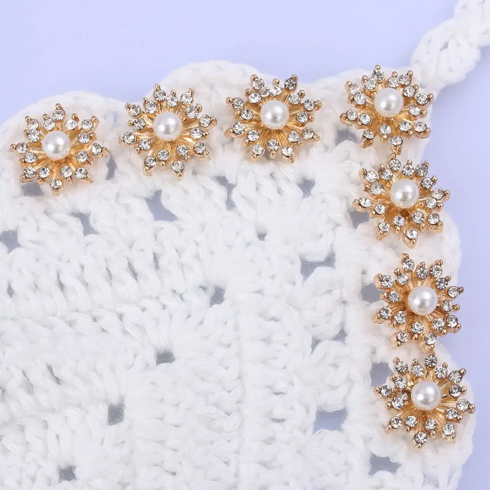 Gold Silver Snowflake Buttons 16mm Alloy Rhinestone Pearl Sewing Accessories