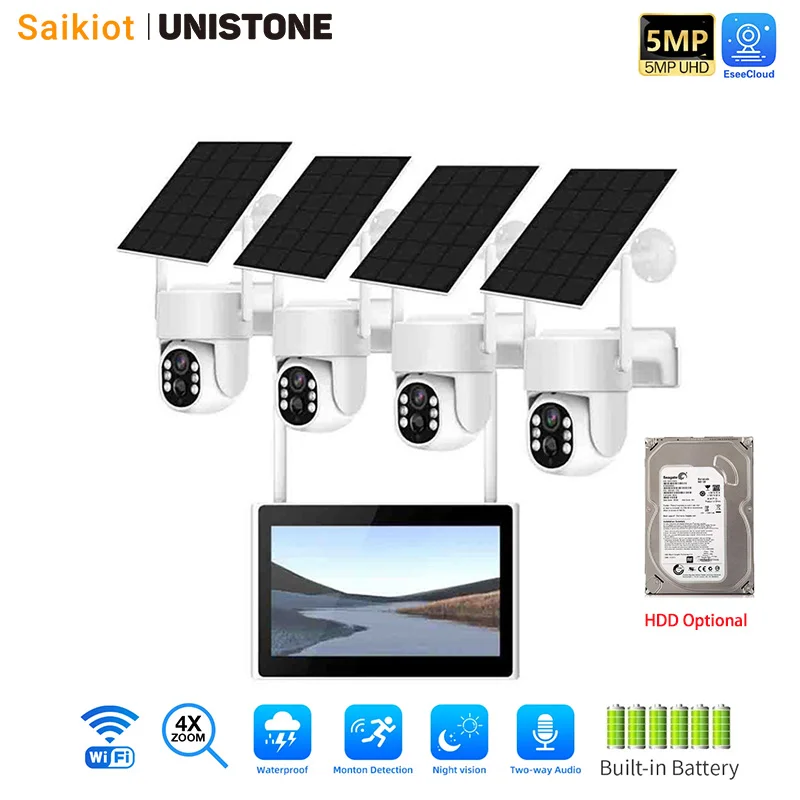 

Saikiot EseeCloud 4CH 8CH Solar Wireless NVR Kit 5MP Camera 10inch Monitor CCTV Surveillance AI System Solar WIFI Camera Kit