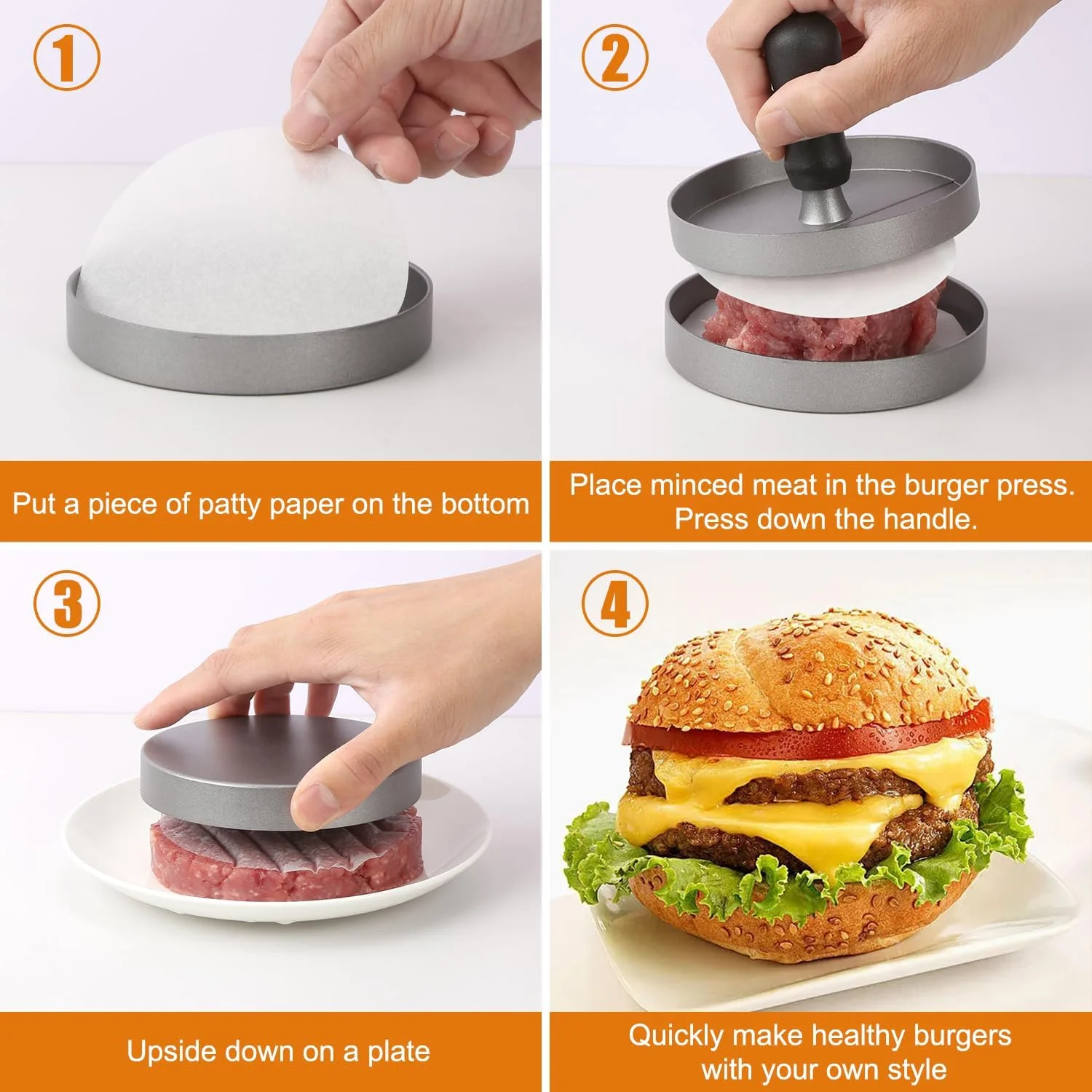 1pc Burger Press Patty Maker - Aluminum Hamburger Meat Tool for BBQ Grill Kitchen, Fast & Easy Patty Shaper