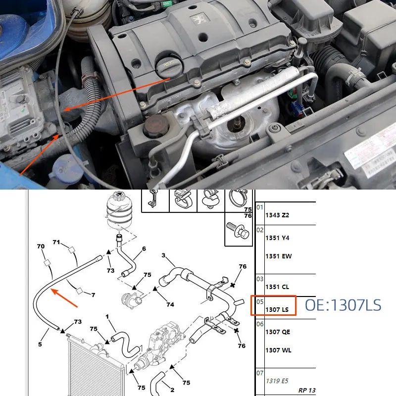 Silicone Hose 1307LS ADAPTS to Peugeot 206 207 Citroen C2 return hose