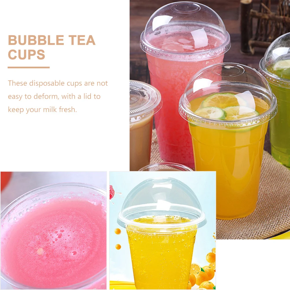 Plastic Cups 30 Sets Drink Juice Clear Milk Fruit with Lid Transparent Beverage Design Bubble Tea Cold
