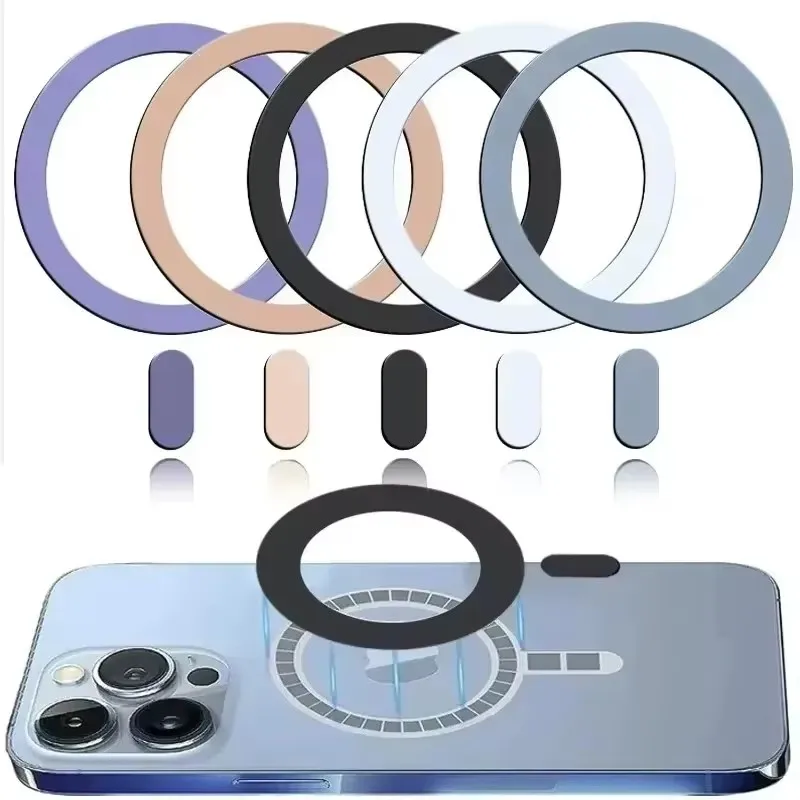 1-5 unidades de anillos metálicos magnéticos para iPhone 17 16 15 Pro Max, compatibles con carga inalámbrica MagSafe, discos de carga magnéticos
