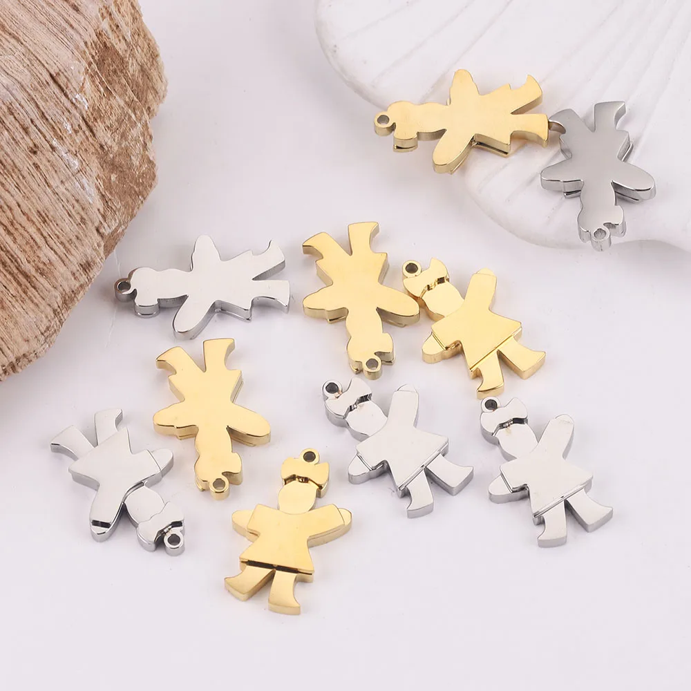 5pcs 17*25mm Boy Girl Couple Goldplate Stainless Steel Small Charms