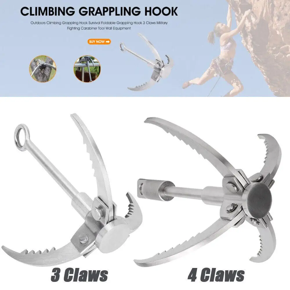 Climbing Hook Safety Multifunction Stainless Steel Gravity Hook Foldable  Grappling Claw Outdoor Climbing Accessory Small/Large