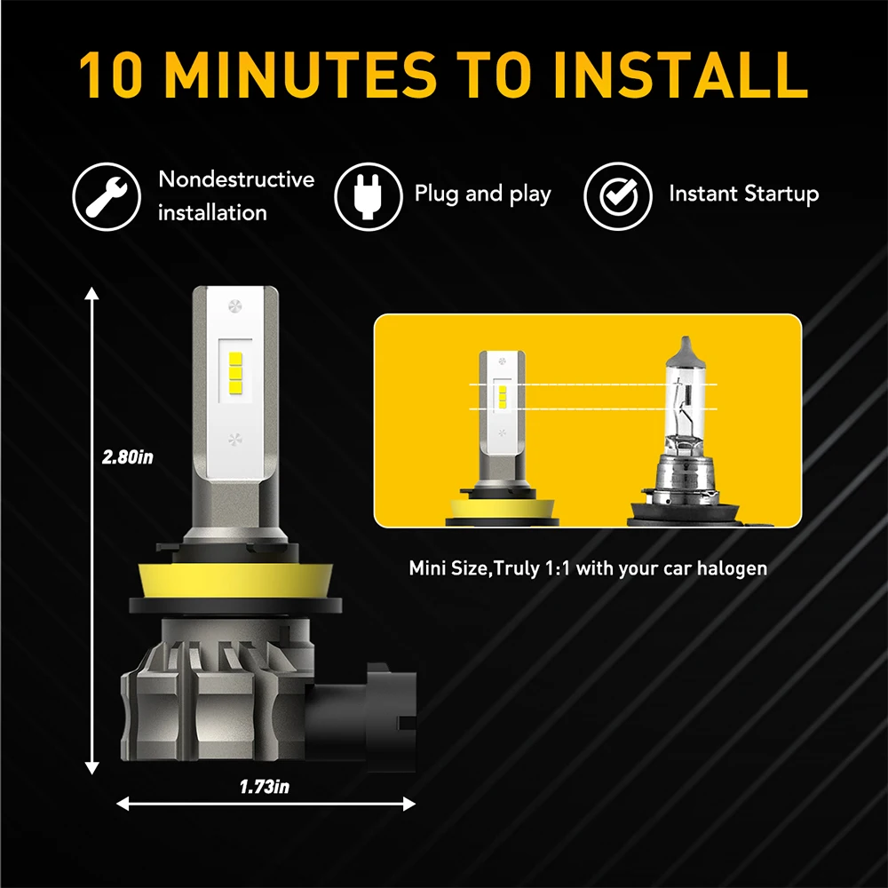 AUXITO LED 안개등 전구, 자동차 램프, 주간 주행등, 3000K 노란색, H10, 5202, 880, H27, H11, H8, H16JP, 2 개