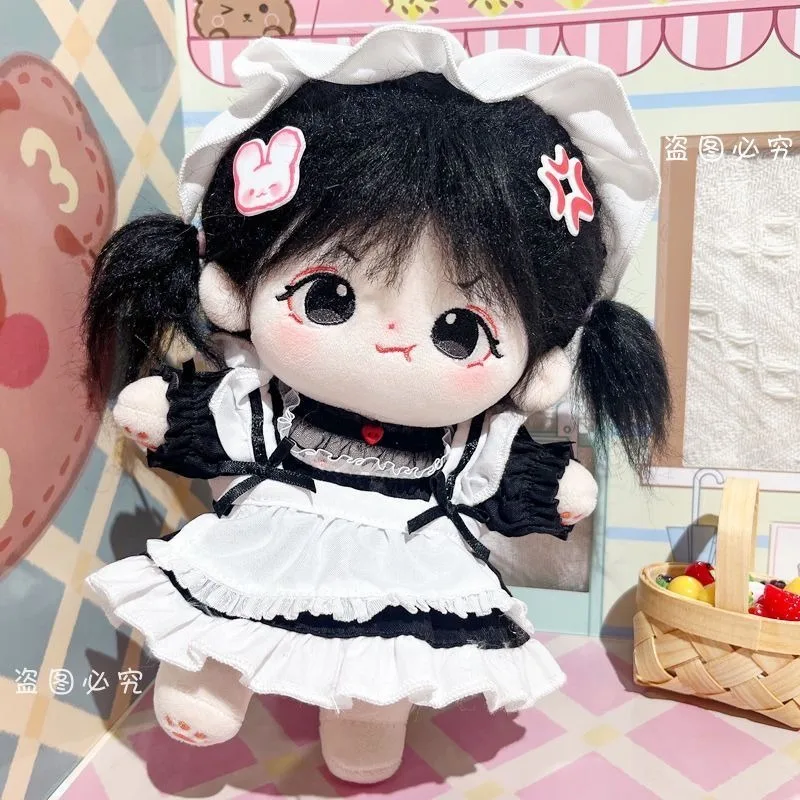 Limited Handmade 20cm Cute Peach Dress Denim Sweetheart Suit Maid Dress Plush Dolls Outfit Toys Doll's Accessories Cos Suit 5