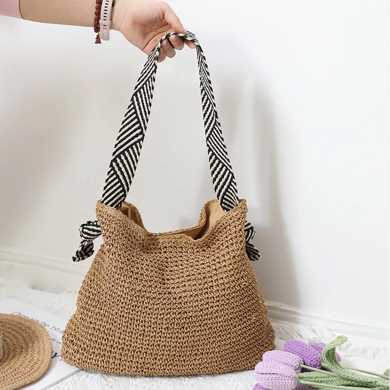 Shoulder Beach Bag Straw Woven Flower Stripe Crossbody Bags for Women Ladies Lace Crossbody Handbags For Travel bolsa Feminina