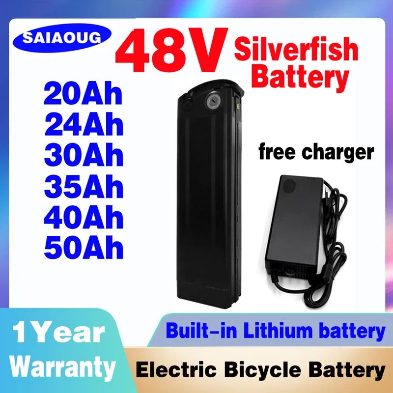 

48V 40Ah E-bike Battery Pack For Silver Fish Lithim ion Batteria For CMACEWHEEL KS26 Y20 GW20 Folding Fat Tire Bicycle 1+Charger