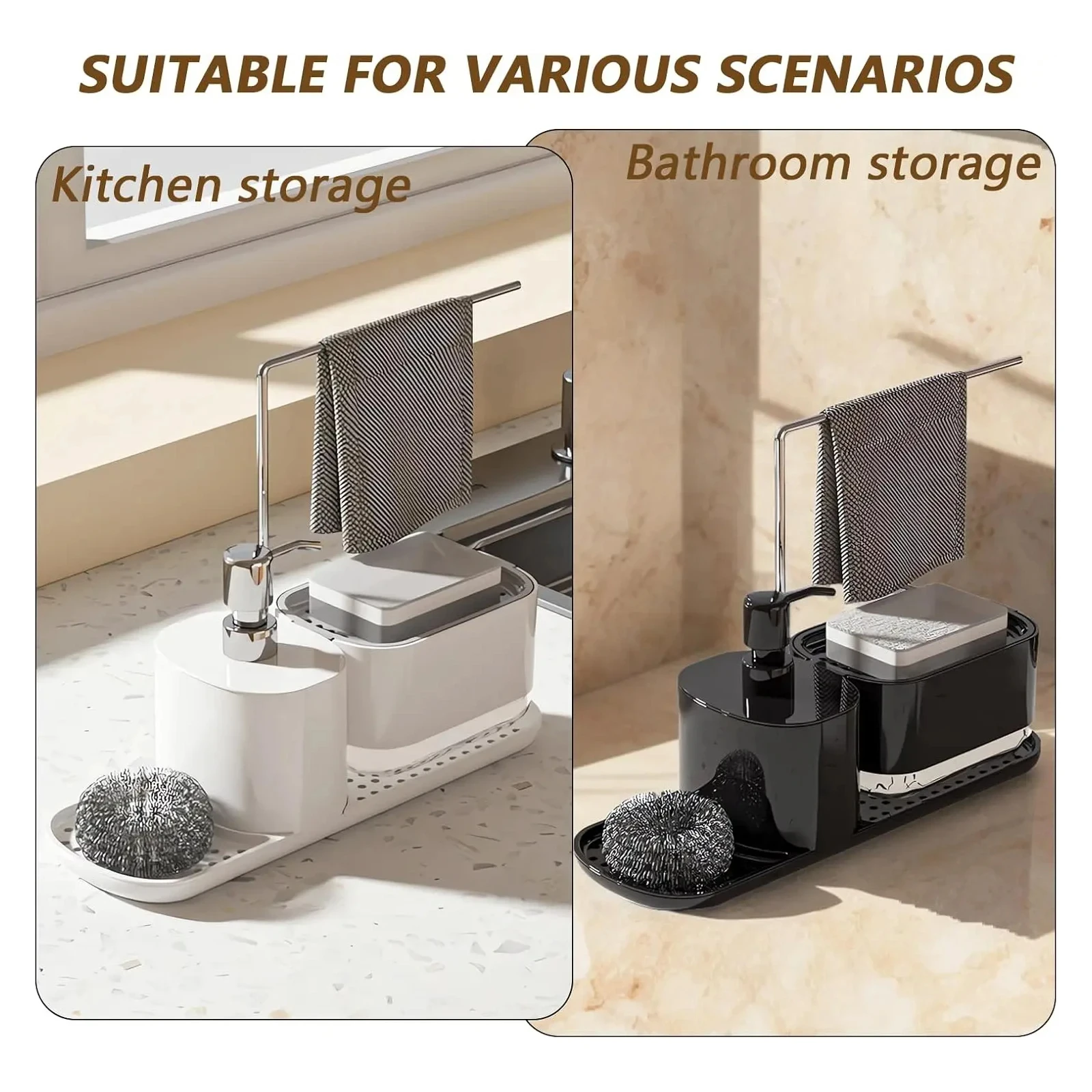 4-in-1 Kitchen Soap Dispenser Set with Dish Soap Holder Dish and Hand Soap Dispenser Kitchen Storage Organizer Kitchen dispenser