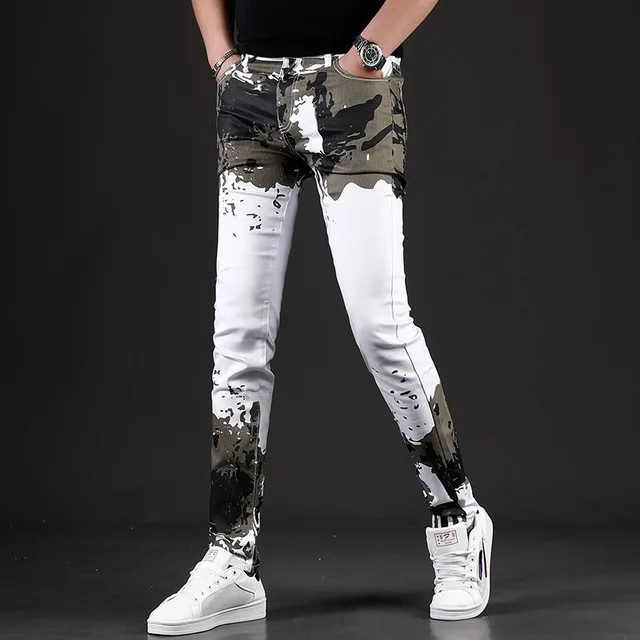 Camouflage Print Slim-fit White Jeans 1