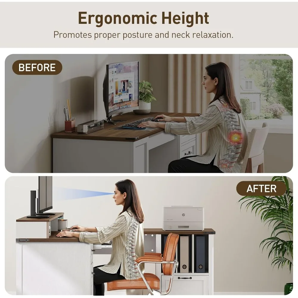 Farmhouse 69" Executive L Shaped Desk with Drawer, Home Office Desk with Charging Station, Corner Computer Desk 4
