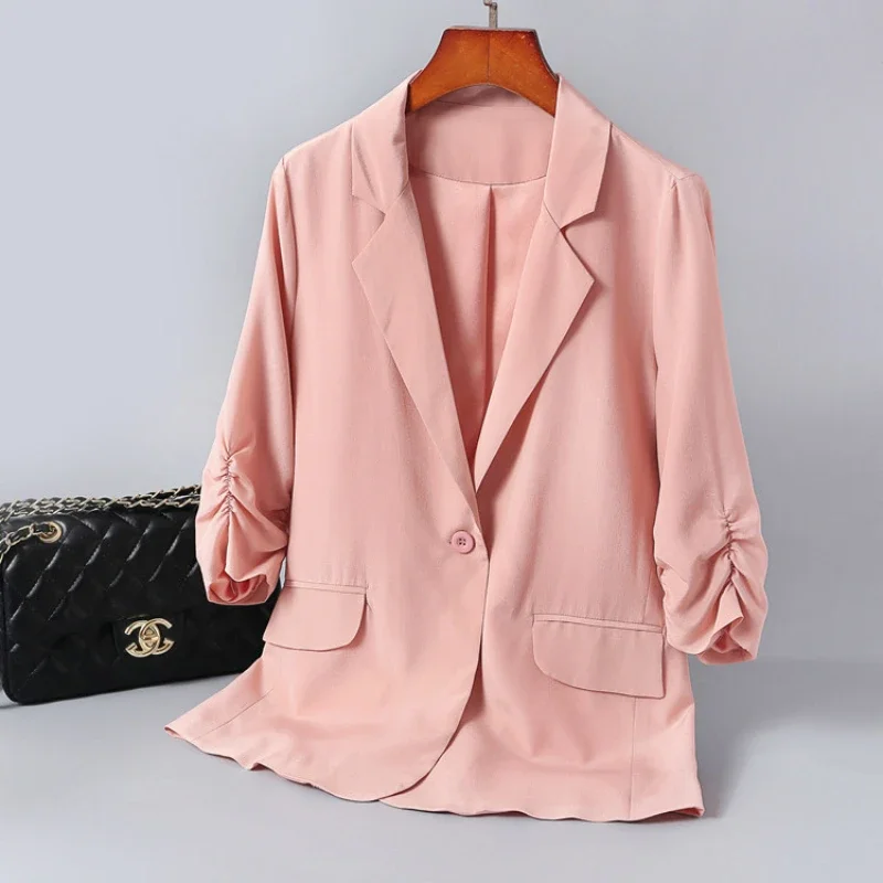 100% Silk Blazer Women Clothing Fashion Ladies Black Coat Elegant Womens Jackets One Button Suit Female Blazers Chaquetas Lq762
