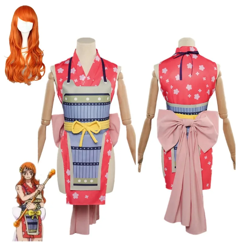 

Anime Monkey D. Luffy Cosplay Nami Costume Trench Coat and Sorts Hat Combat Kimono Suits Halloween Party Cartoon Uniform Suit