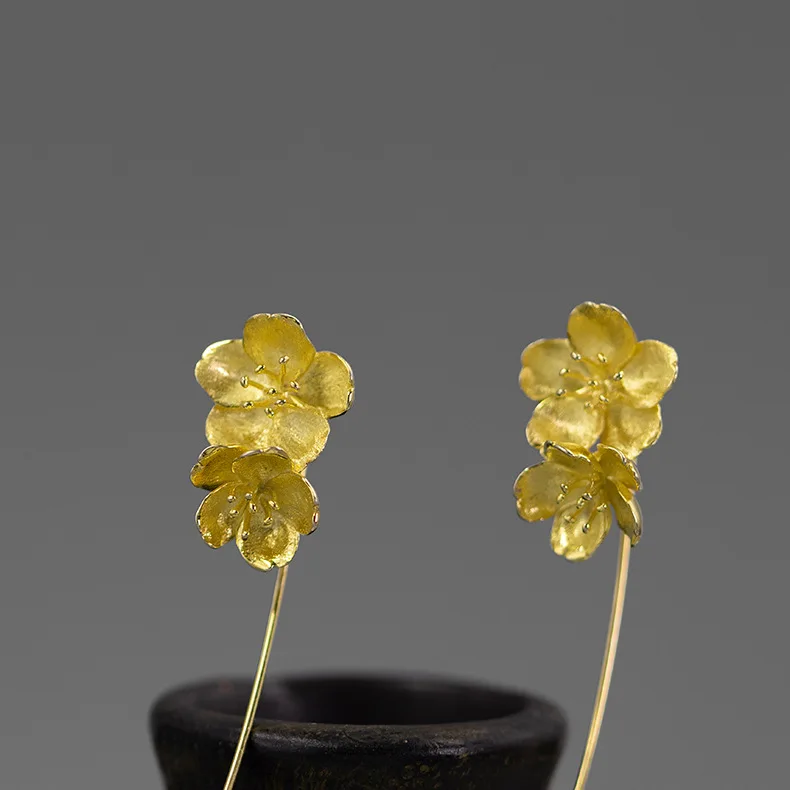 

S925 sterling silver earrings beautiful flowers long cherry blossom earrings