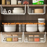 1pc Hanging Net Basket Iron Material Large Capacity Hanging Under Cabinet Wall Wardrobe Storage Basket Kitchen Tools 1