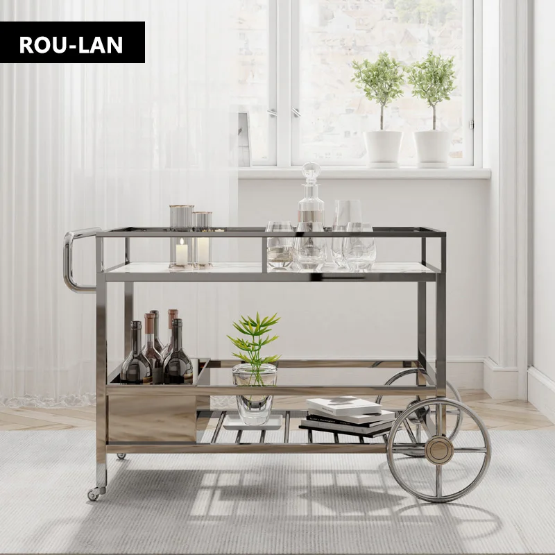 Dining Cart Trolley Hotel Commercial Restaurant Mobile Cake Delivery Stainless Steel Multi-Functional Hand Push Household Wine C