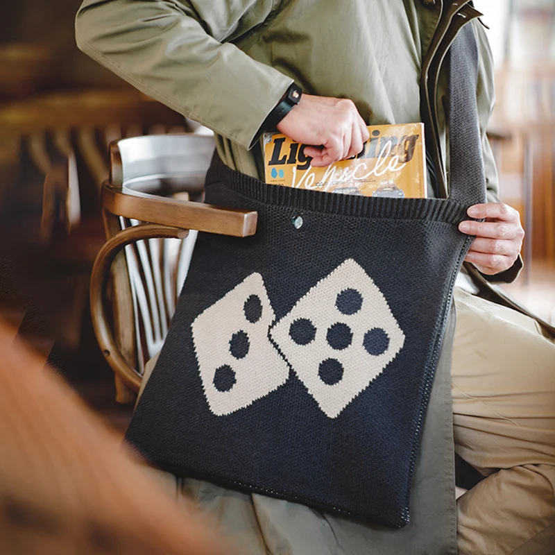 

Maden Lucky Dice Knitted Crossbody Bag Vinatge Large Capacity Shoulder Tote Bag Men's Brand Designer Travel Messenger Bag
