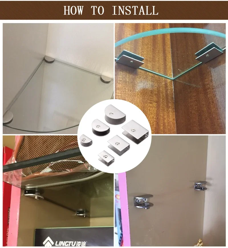 4 Pieces Adjustable 5-13mm Stainless Steel Glass Clamps Square Shelves Support Corner Bracket Glass Clips Wall Mounted