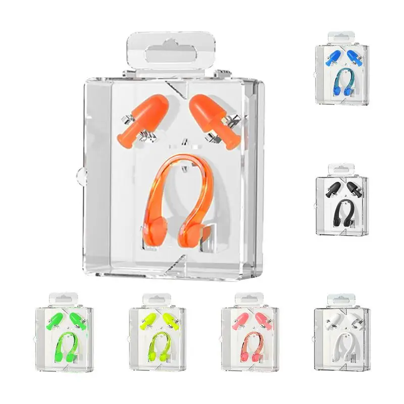 

Silicone Ear Plugs Swimming Ear Plug Nose Clip Set Box Package Upgraded Reusable Waterproof Soft Swimming Earplugs Nose Clip
