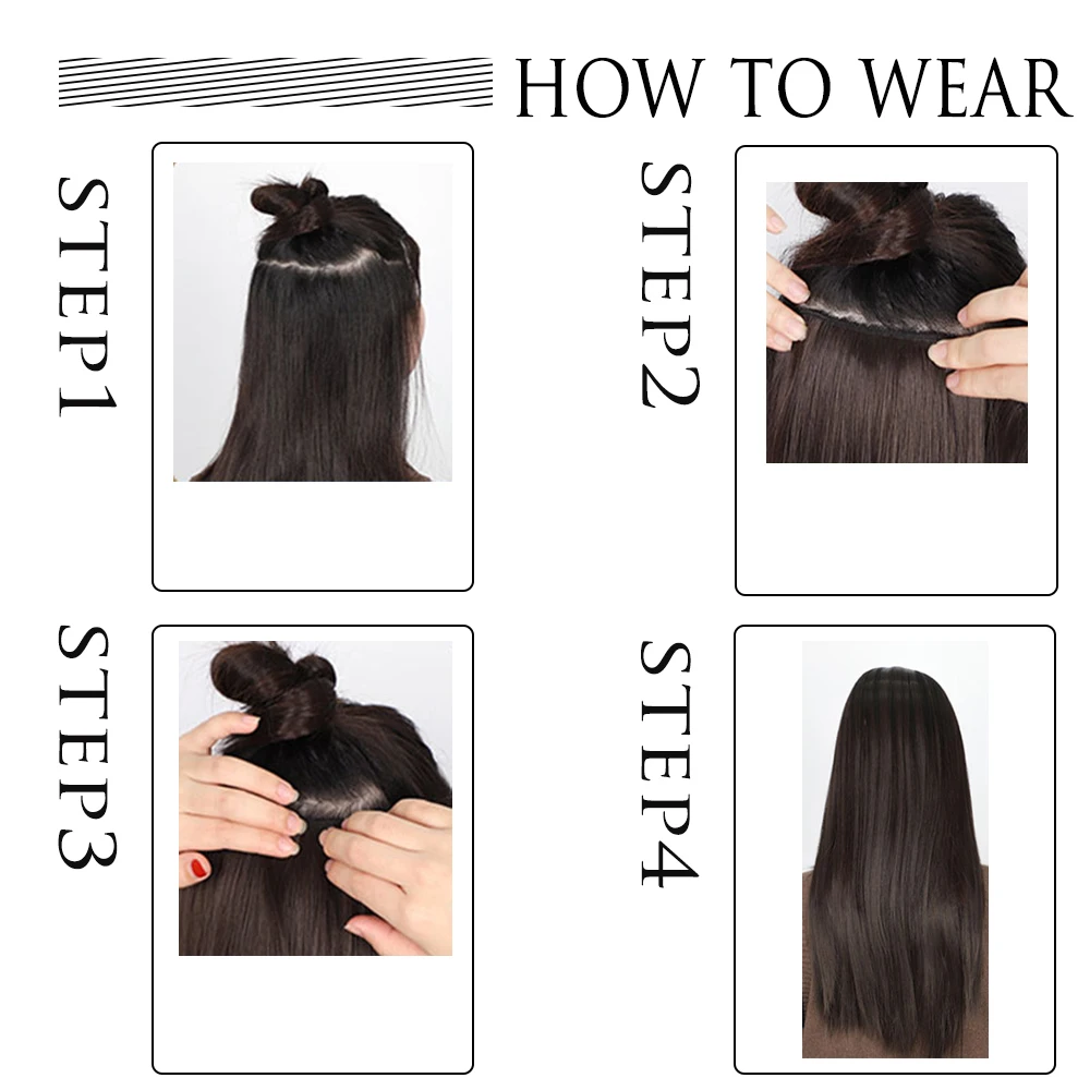 Long Straight Hairstyle 5 Clip Natural Hair Extension Synthetic Fiber Heat-Resistant Hairpiece 22