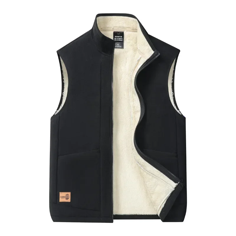 thumbnail image 1 of Chalecos de lana de cordero para hombre, chaqueta informal y versátil de talla grande con cuello levantado, cálido y acolchado, para otoño e invierno, 2024, 1 of 5