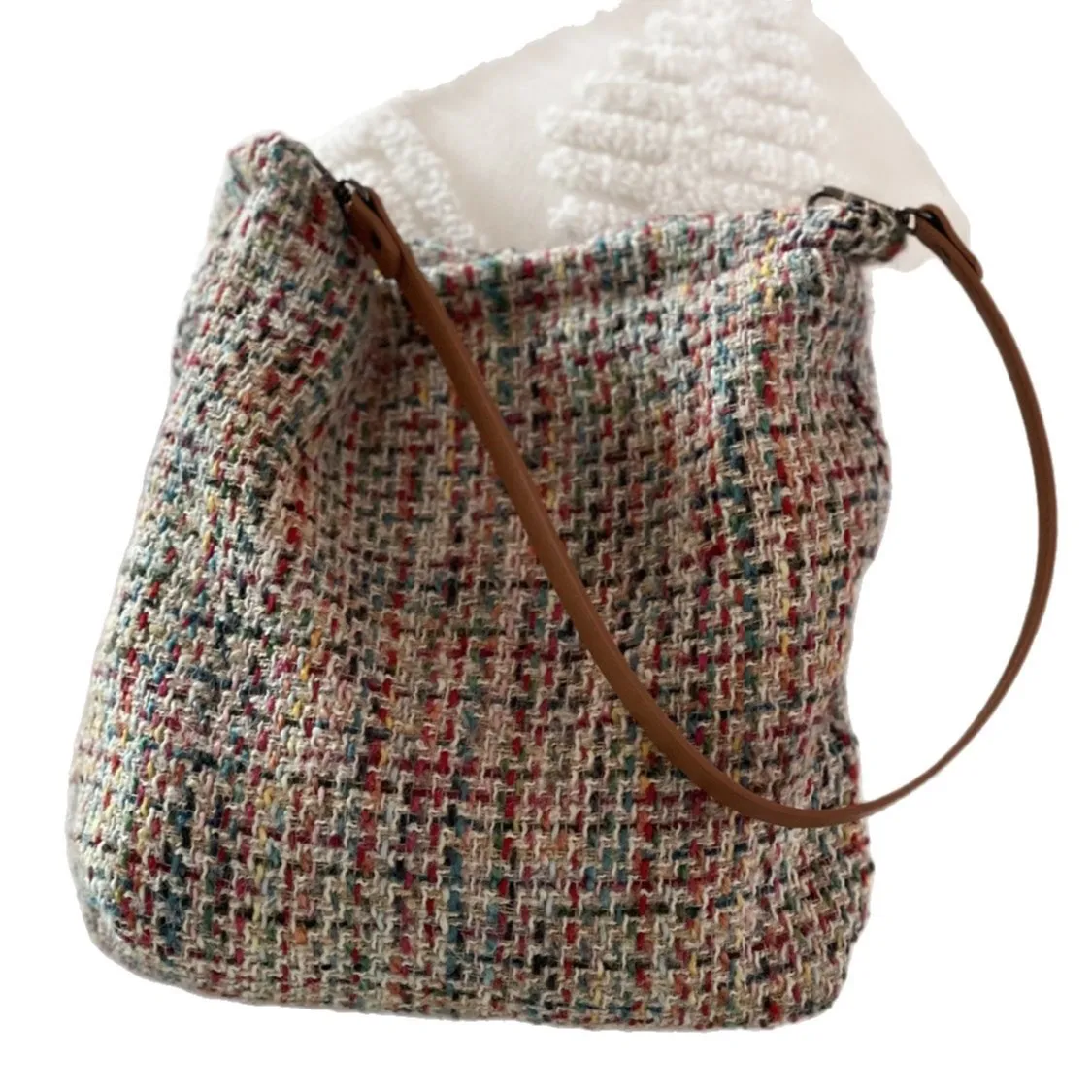 Wool Knitted Shoulder Shopping Bag for Women Vintage Cotton Cloth Girls Tote Shopper Bag Large Female Handbag Crochet Bag