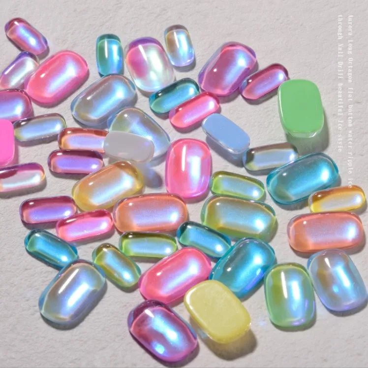 10PCS Ice cube Shape Nail Art Shiny Diamond  Aurora Crystals Rhinestones 3D Strass Charm Glass Manicure Nail Accessories Gem