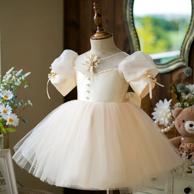 

Pearl beads Girl Dress vintage court Princess dress Kids Birthday Party for Girls Infant Children Dress baby Girls Clothes