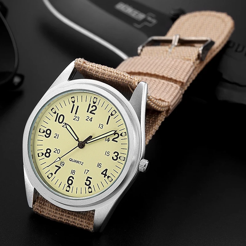 Unisex Watch for Men Women Easy Read Dial Couple Simple Military Sports Quartz Watches Nylon Strap Wristwatch Army Green Clock