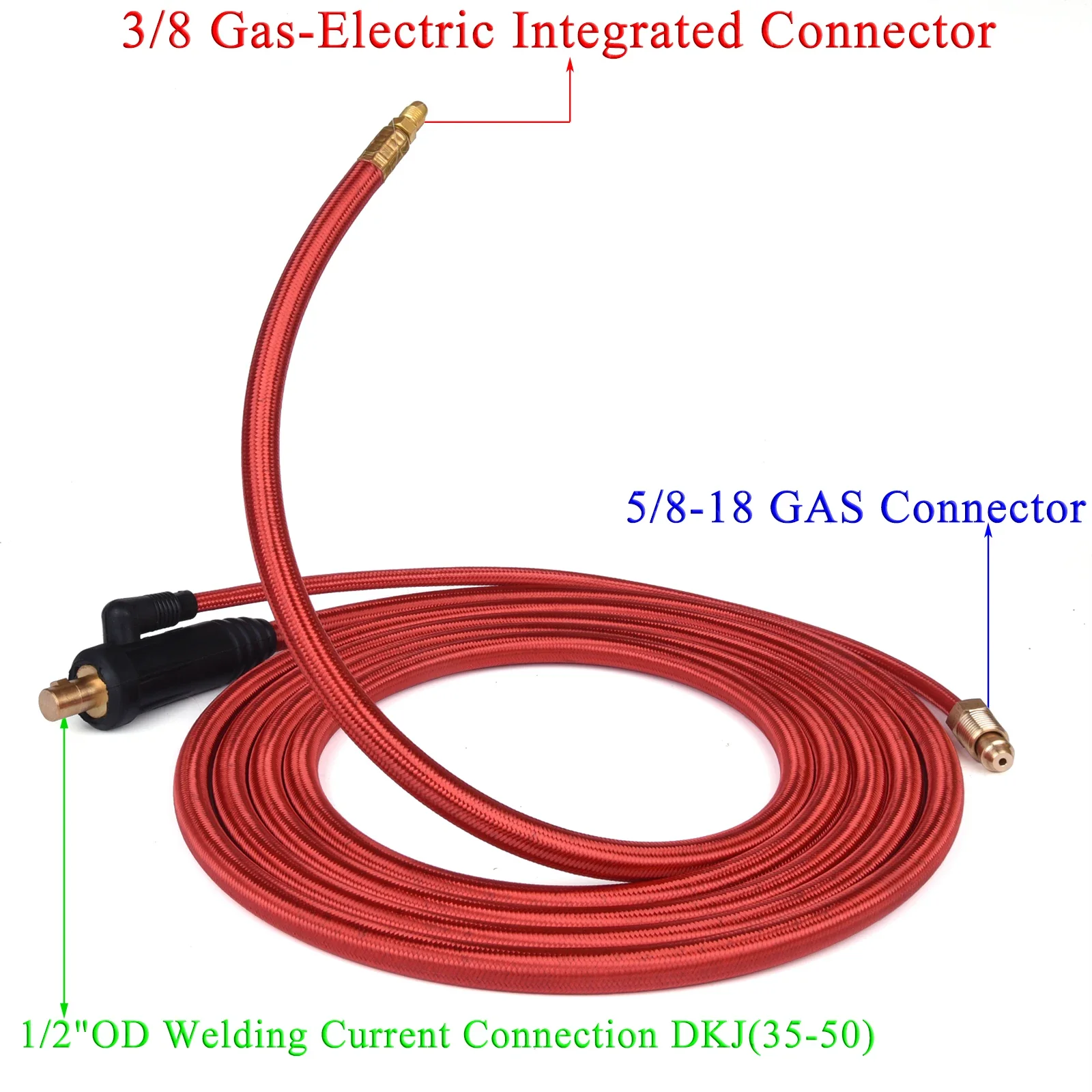 Welding Torch Welding Cable Connector 4/7m WP9 TIG Welding Torch Gas-Electric Integrated Red Rubber Hose Cable Wires 5/8 UNF Quick Connector 35-50 Euro Connecto