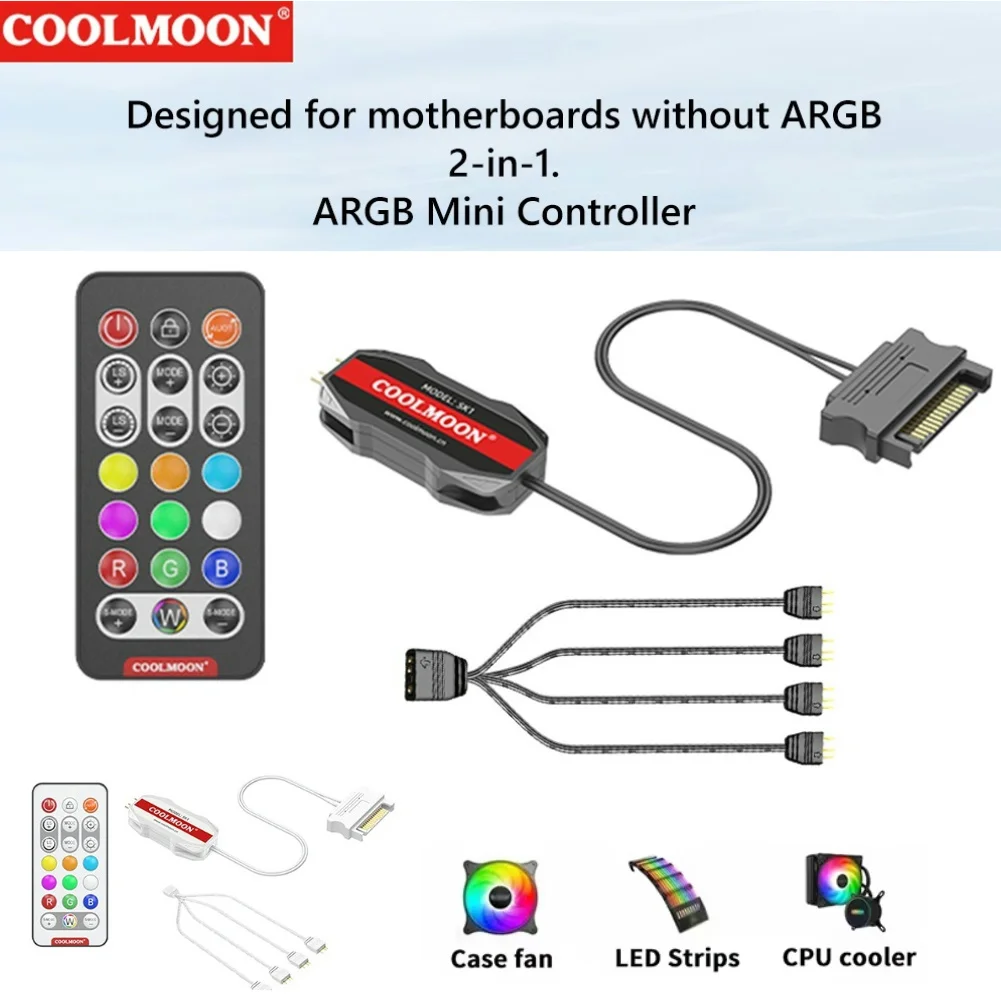 อะแดปเตอร์ควบคุม RGB 5V 3Pin สำหรับ PC และพัดลม
