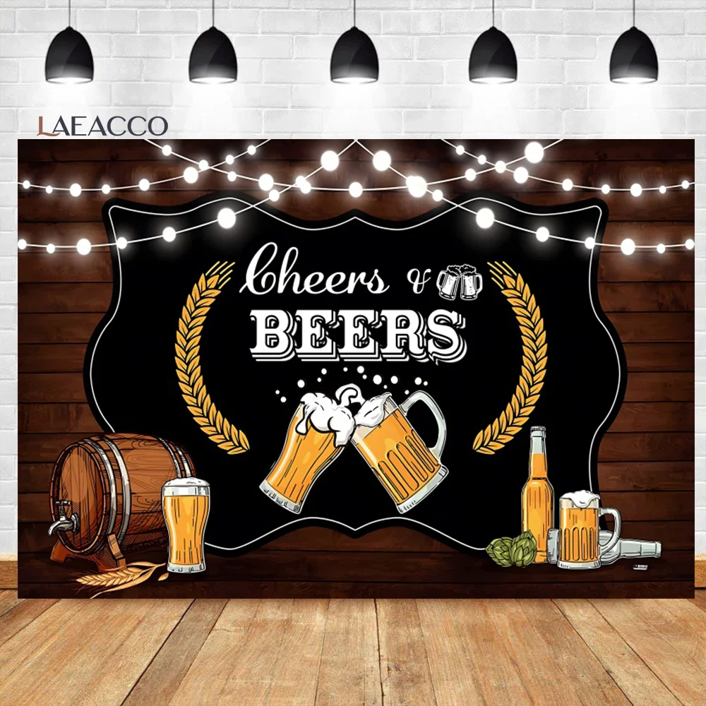 

Laeacco Cheers and Beers Mug Theme Photography Backdrop Retro Rustic Wooden Board 30th 40th 50th Birthday Customized Background