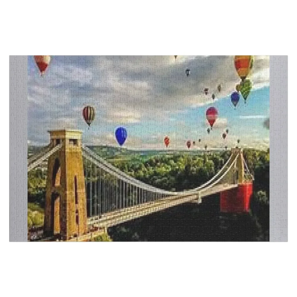 

air balloons flying over clifton suspension bridge Jigsaw Puzzle Personalize Custom Name Wood Puzzle