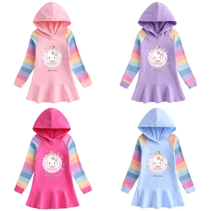 

Kawaii Sanrio Hello Kitty Kids Dress Girls Princess Dress Cute Anime Long Sleeve Dress Baby Gown Cartoon Girl Children Clothing
