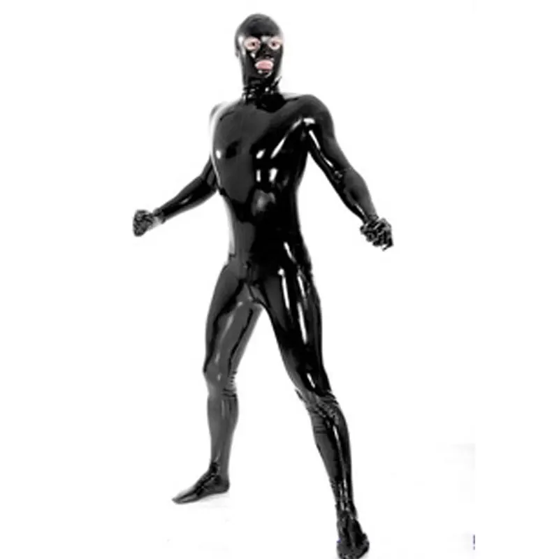 

Latex catsuit man full body Hot selling black full coverage latex coat rubber fetishism tight fitting jumpsuit Handmade