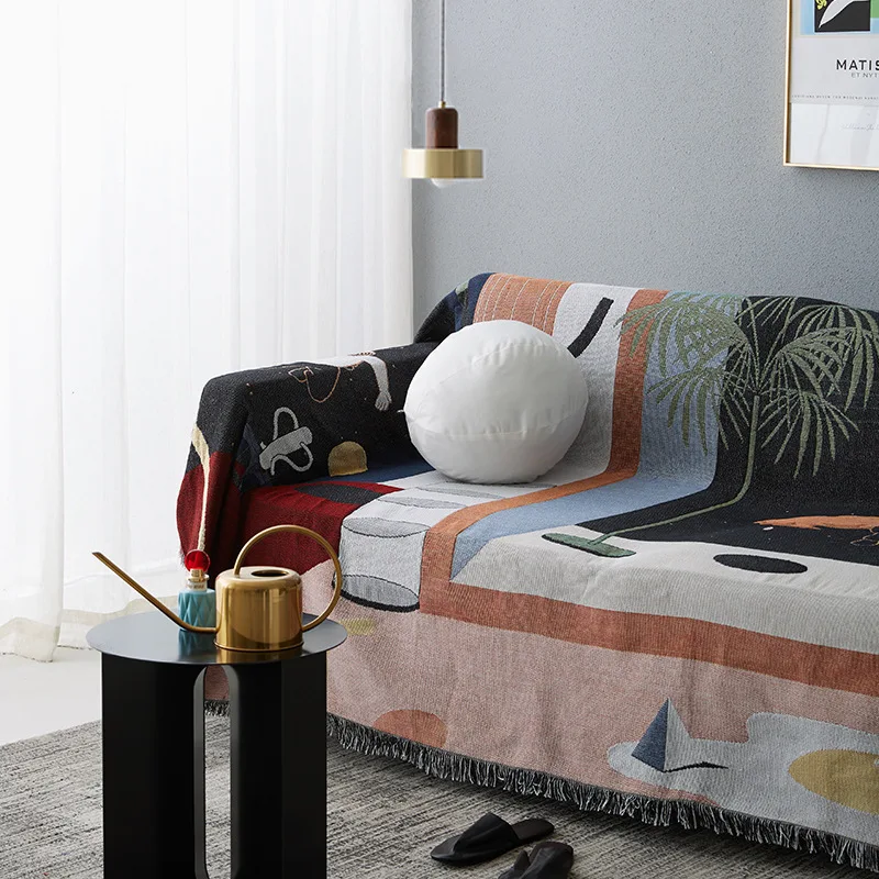 New Sofa Towel Colorful Fantasy Space Jacquard Cartoon Tapestry Wall Hanging Woven Throw Blanket for Benches or Floors 2